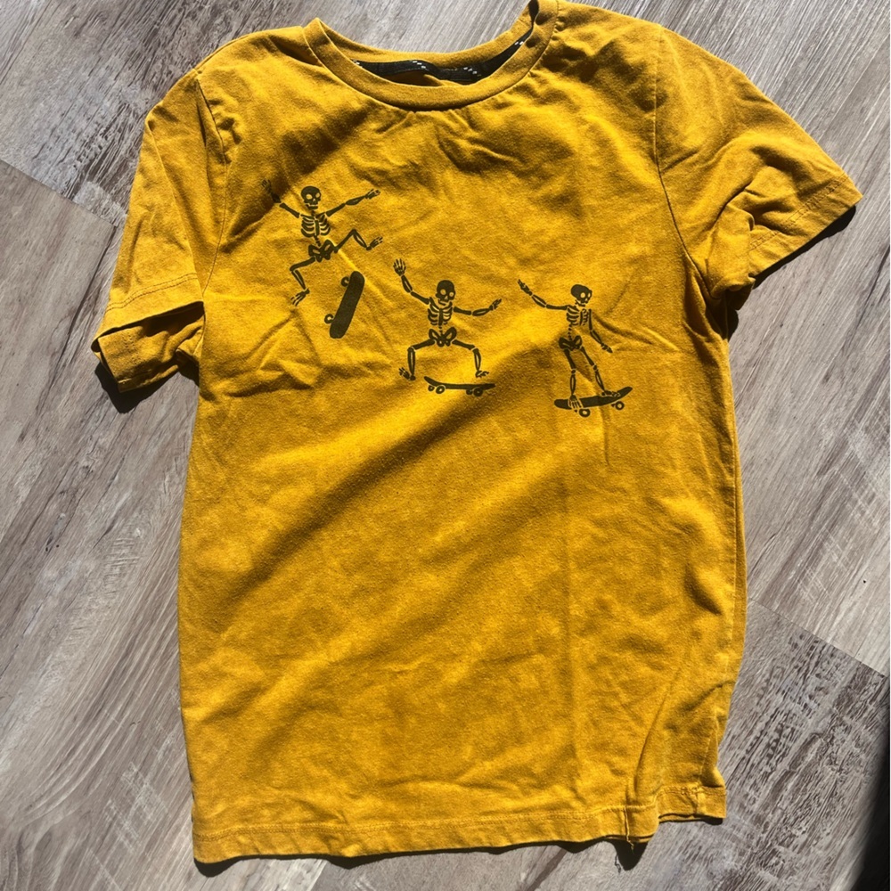 art class Mustard Yellow Tee with Black Skateboard Skeletons